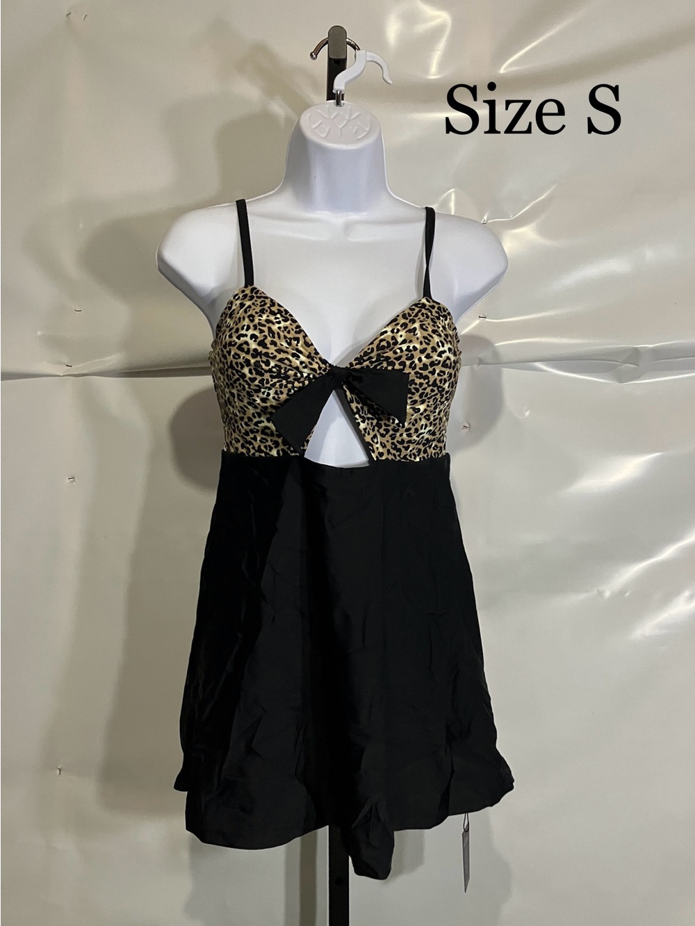 Women’s Leopard Bust Black Babydoll Swim Dress Size Small